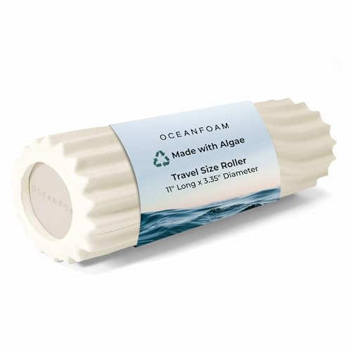 Oceanfoam Ripple Travel Foam Roller (11" x 3.35") Firm Mini Foam Roller for Physical Therapy, Deep Tissue Massage, Back Pain - High Density, Ergonomic Wave Textured - Yoga, Pilates, Exercise (Natural) - color: Natural