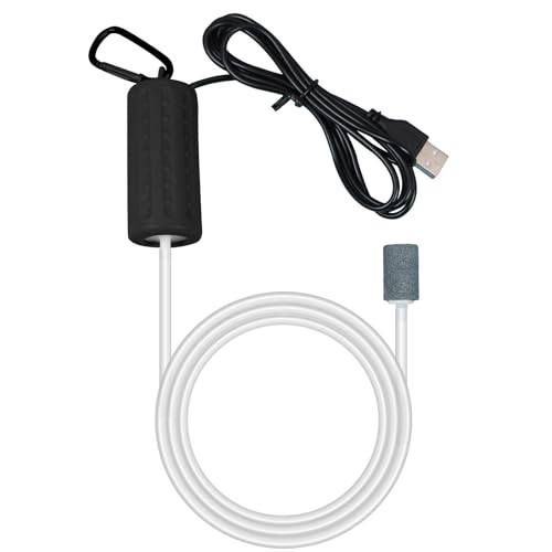 Aquarium Air Pump USB Air Pump Mini Aquarium Air Pump Ultra Quiet Fish Tank Air Pump Energy Saving Oxygen Bubbler Includes Aquarium Oxygen Tube + Air Stones 1W - color: Black