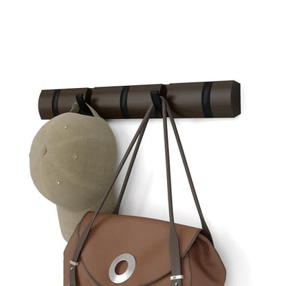 Umbra Flip Coat Rack, Wall Mounted 5-Hook Space Saving, Walnut/Black - color: Walnut/Black, size: 5 hook