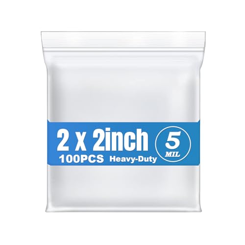 2" x 2" Small Thick 5 Mil Plastic Bags 100 PCS Clear Resealable Zip Seal Lock Poly Bags Reclosable Heavy Duty Zipper Baggies Jewelry Earrings Coin Pills Packing - size: 2x2inch