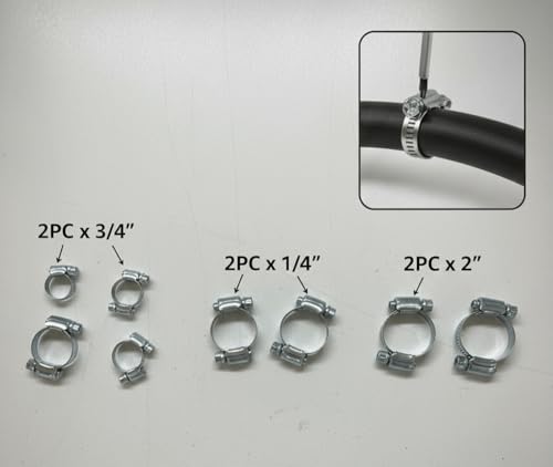 Hose Clamps Assortment 6-Pack – Zinc-Plated Steel, 2 Each: 3/4", 1-1/4", 2" – Adjustable, Durable, Rust-Proof