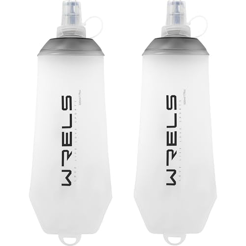 WRELS 200ml/350ml/500ml Collapsible Soft Flask,BPA Free Folding Soft Water Bottle with Hanging Ring,Lightweight TPU Hydration Flask for Running Marathon Cycling Hiking - color: Grey-500ml*2