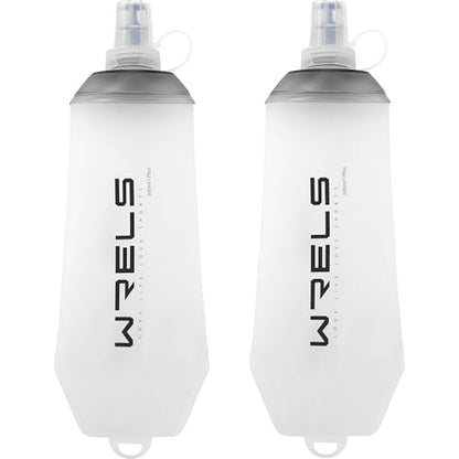 WRELS 200ml/350ml/500ml Collapsible Soft Flask,BPA Free Folding Soft Water Bottle with Hanging Ring,Lightweight TPU Hydration Flask for Running Marathon Cycling Hiking - color: Grey-500ml*2