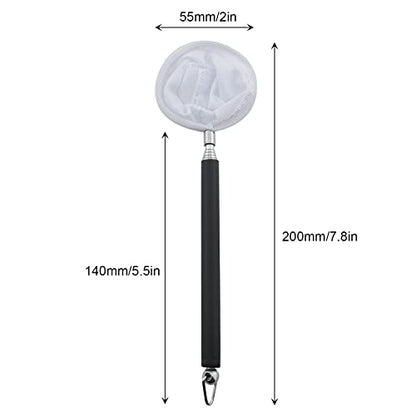 DGZZI Aquarium Fishing Net, Round Black, Stainless Steel, Telescopic Handle, Compact, 4.5-5.0 cm, 46 cm, 25g, Safe for Fish