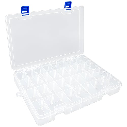 Plastic Organizer Container Storage Box Adjustable Divider Removable Grid Compartment for Jewelry Beads Earring Container Tool Fishing Hook Small Accessories(34 Grids, White X 1)