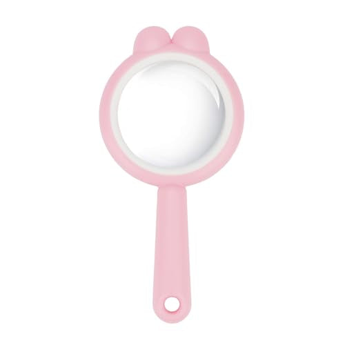 Rongon Small Magnifying Glass 4X Drop Resistant Magnifier Lenses Mini Handheld Magnifying Lenses Learning Tool for Children Class Outdoor Observation Party Fun Tool - color: Pink