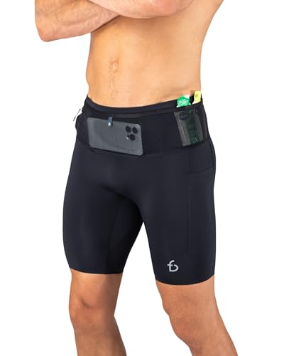 FlipBelt Men's Running Compression Shorts with Built-in Running Belt - color: Ouray Black, size: Medium