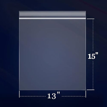 100 Count - 13" x 15" Clear Reclosable Zip Plastic Poly Bags - 2 Gallon Zip Bags for Clothing, T-Shirts, Pants - size: 13" x 15"