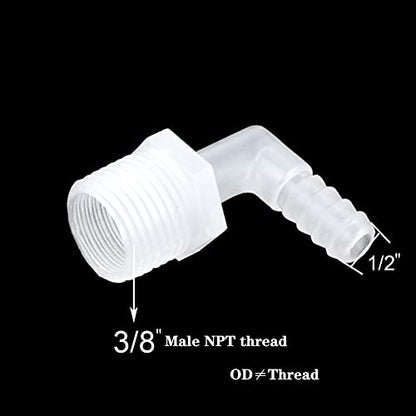 Hose Barb Fitting Elbow 1/2" Hose Barb x 3/8 Male NPT Barbed Adapter for Fuel Gas Liquid Air (Pack of 5) - size: 1/2" Hose Barb x 3/8 Male