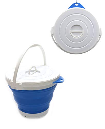 SAMMART 10L (2.64Gallon) Collapsible Fishing Bucket with Locking Lid - Foldable Round Tub - Portable Plastic Water Pail - Space Saving Outdoor Waterpot (Blue) - color: Blue