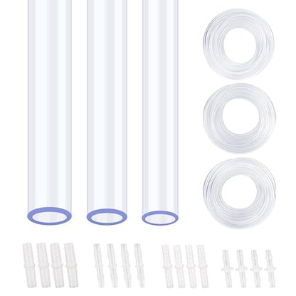 19Pcs PVC Clear Tubing Kit 3 Sizes (6mm 7mm 8mm ID) + 16PCS Plastic Hose Barb Fittings 4 Sizes (M5.6 M6 M7.9 M8) for Aquarium Fish Tank Air Conditioning Drainage Water Pump - size: 6-8mm ID