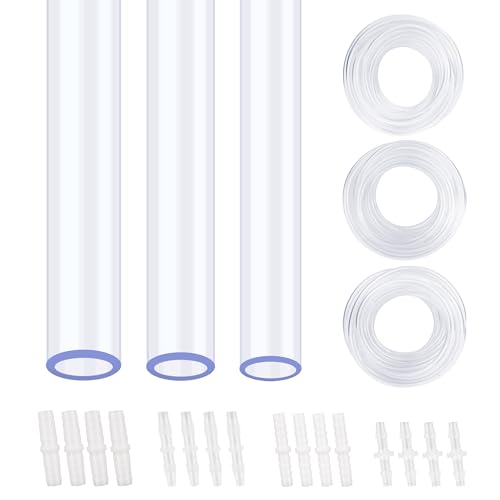19Pcs PVC Clear Tubing Kit 3 Sizes (6mm 7mm 8mm ID) + 16PCS Plastic Hose Barb Fittings 4 Sizes (M5.6 M6 M7.9 M8) for Aquarium Fish Tank Air Conditioning Drainage Water Pump - size: 6-8mm ID