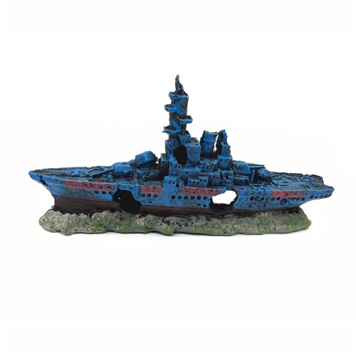 Mipukbay Shipwreck Aquarium Decorations, Resin Fish Tank Artificial Rock Ornament for Freshwater/Saltwater, Safe Landscape Hideout for Betta Fish, Goldfish and Aquatic Pets - size: Shipwreck