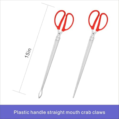 Stainless steel crab and reptile feeding pliers, 15 inch double pack, straight mouth and curved serrated jaws, suitable for live seafood and pet care