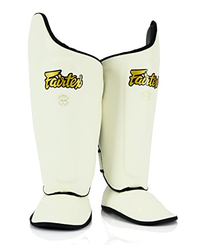 Fairtex SP8 Lightweight Durable Shin Guards, Expanded Side Protection Pads - color: White, size: Medium