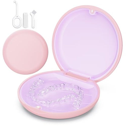 Retainer Case, Slim Aligner Case for Invisalign with Tool Kit - color: Pink