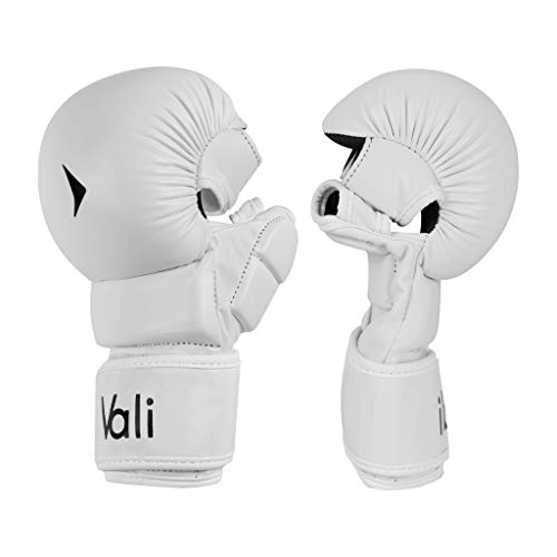 Vali MMA Hybrid Gloves Shooter for Sparring Grappling Training in Martial Arts - color: White, size: Large-X-Large