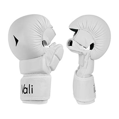 Vali MMA Hybrid Gloves Shooter for Sparring Grappling Training in Martial Arts - color: White, size: Small-Medium