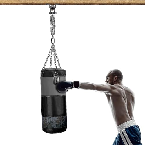 BeneLabel Heavy Bag Ceiling Mount with Spring & Chains 360° Rotation Punching Bag Ceiling Hanger with Bearings Boxing Bags Holder Hardware with 2 Wood Screws and 2 Expansion Screws - color: Hanger With Oval Spring & Chains (220 Lbs Capacity)