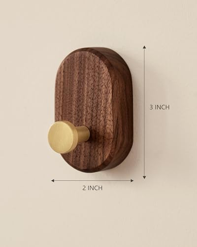 Wood Coat Hooks Wall Mount - Modern Walnut Coat Hook with Brass Accent for Hanging Clothes,Keys,Purse,Robes,Towel,Backpacks, Single Brass Wall Hooks Heavy Duty for Entryway, Closet, Bathroom (6 Pack) - size: HT-6Pack