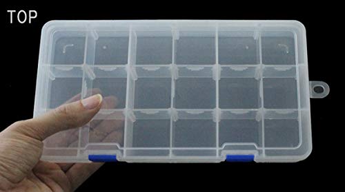 Qualsen 2 Pack 18 Grid Clear Plastic Bead Organizer Box with Adjustable Dividers, Tackle Box Organizer for Beads Jewelry Art Craft Earrings Nail Fishing Tackle and Small Items