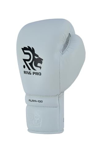 Aura 100 Full Grain Leather Lace Up Boxing Gloves for Men & Women – Professional Training, Sparring, Competition, Muay Thai, Kickboxing & Heavy Bag Gloves - color: White, size: 12 OZ