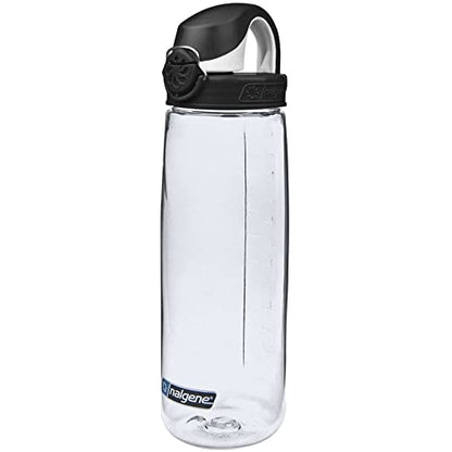 Nalgene 24 oz On The Fly Lock-Top Water Bottle, Clear w/Black | Easy Chug Cap with Locking Lid, Cup Holder Size, BPA-Free, Durable & Leak Proof, Lightweight Bottle for Hiking, Gym & Travel - color: Clear with Black, size: 22 Ounces