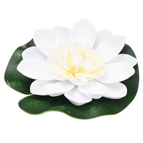 M METERXITY 1-Set Artificial Floating Foam Lotus Flower with Water Lily Pad, 4 Inch Fake Lotus Flowers Water Lilies for Pool/Fountain/Garden Decor, Pond Plants Ornaments [White]