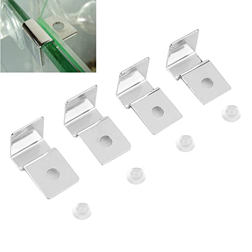 4Pcs Aquarium Cover Clip, Fish Glass Covers Clips Stainless Steel Material Aquarium Glass Cover Support Bracket Universal Lid Clips for Rimless Tanks(10mm)