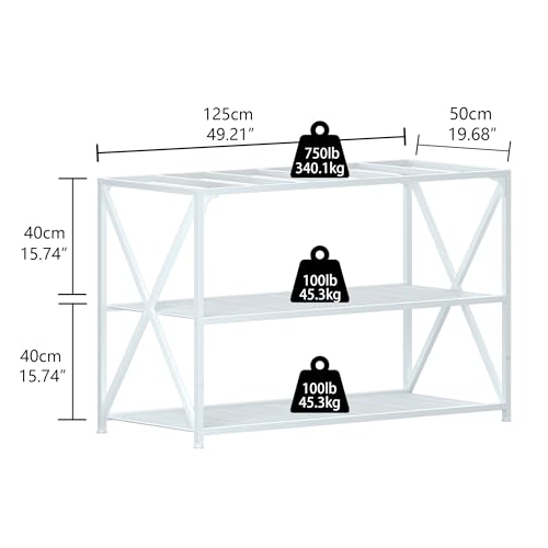 55-75 Gallon Fish Tank Stand, 49.2 x 19.7x 31.5 Inch,Industrial Aquarium Stand with Power Outlet and Switch, Turtle Tank, Reptile Terrariums and Breeder Tank Stand, White