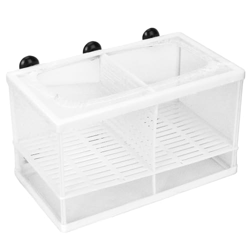 Aquarium Breeder Box with Suction Cups | Detachable Fish Hatchery & Isolation Enclosure | Multi - Functional Incubator for Fry/Unwell Fish/Shrimp | Secure Plastic & Mesh Design (Large with - size: Large with partition