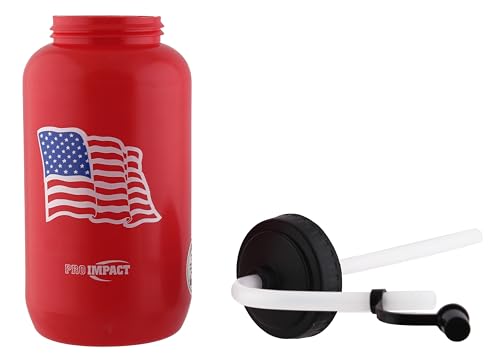 Squeezable Water Bottle Bendable Long Straw - LDPE BPA Free Plastic - Hydration for Baseball Hockey Gym MMA Yoga Boxing Cycling Softball Football Lacrosse (35.5 Oz.) - style: Red American Flag