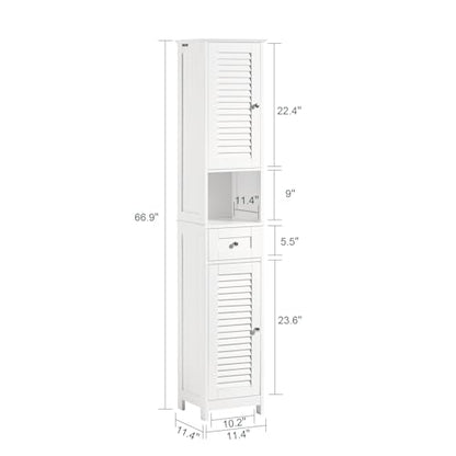 Haotian Narrow Bathroom Storage Cabinet, 67" Tall Skinny Bathroom Shelf with Drawers, Freestanding Corner Cabinet with Adjustable Shelves for Laundry Room, White, FRG236-W