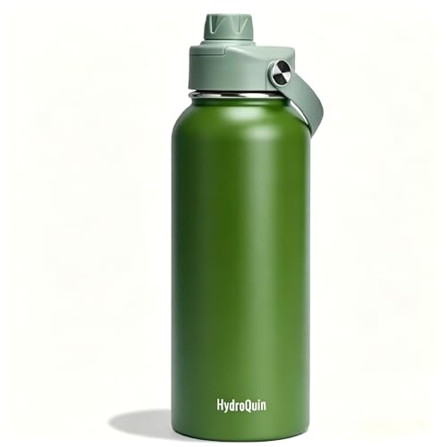 32 oz Insulated Water Bottle Olive Green Stainless Steel Flask - color: Olive Green