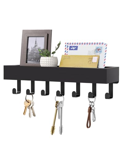 Key Holder Wall Mount Magnetic Adhesive, Key Hooks Rack with Shelf - color: Black, size: Large