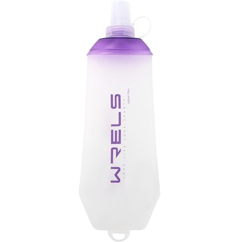 WRELS 200ml/350ml/500ml Collapsible Soft Flask,BPA Free Folding Soft Water Bottle with Hanging Ring,Lightweight TPU Hydration Flask for Running Marathon Cycling Hiking - color: Purple-500ml*1