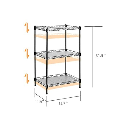 Best 3-Tier Wire Shelving - Black -mini Shelf - Kitchen Storage Shelves, Lightweight countertop Storage Rack Corner Shelf Shelving Adjustable Storage Shelf, 11.8" D x 15.7" W x 31.5" H - size: 3-Black Shelf