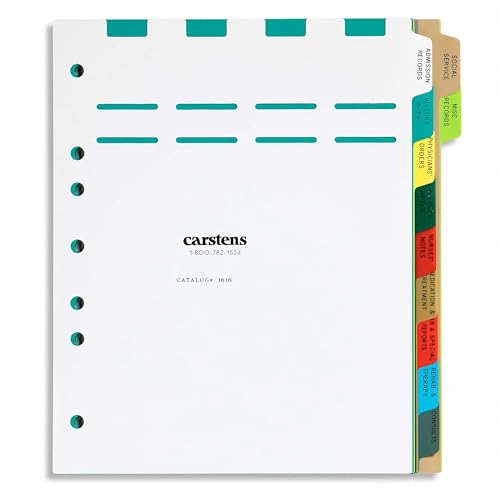 Carstens Heavy Duty Plastic Long-Term Care Divider Set, 11-Tab, with Pull Tab Die Cuts, 1616-00, for Side-Opening 3-Ring Binders, Case of 25 Sets - size: 11-Tab
