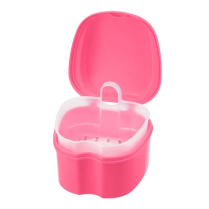 Annhua Denture Retainer Container Case Cleaning,Denture Bath Box False Teeth Storage Box - color: Pink