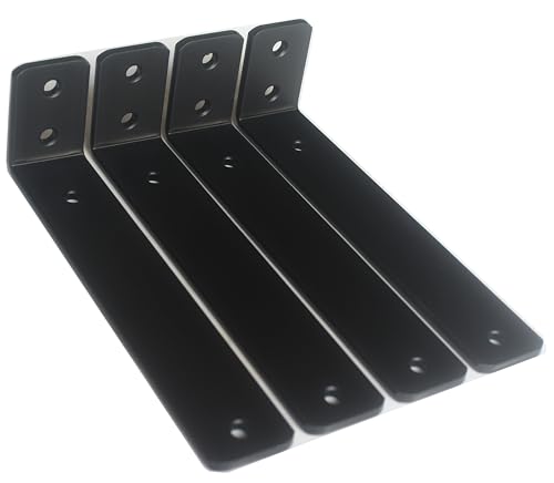 4 Pack - L 8" x H 2" x W1.5, 5mm Thick Black L Shelf Bracket, Iron Shelf Brackets, Metal Shelf Brackets, Floating Shelf, Shelf Supports with Screws - size: 8''x2'', style: Black 4 Pack