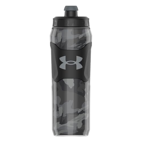 Under Armour 28oz Playmaker Squeeze Insulated 2 - Sports Water Jug, Leak Resistant for Baseball, Football & More, Black Steel Camo - color: Black Steel Camo