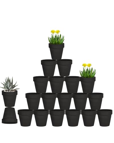 3 Inch Black Terra Cotta & Terracotta Pots with Drainage - 20 Pack Clay Flowerpots, Succulent Nursery Planter Great for Plants, Crafts, Wedding Favor - color: Black