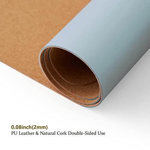 Cork Desk Mat - Small Dual-Sided Desk Pad for Office and Home - Desk Organization and Accessories - Ideal for Large Mouse Pad and Small Desk Mats on Top of Desks(Light Blue,23.6"x 13.8")
