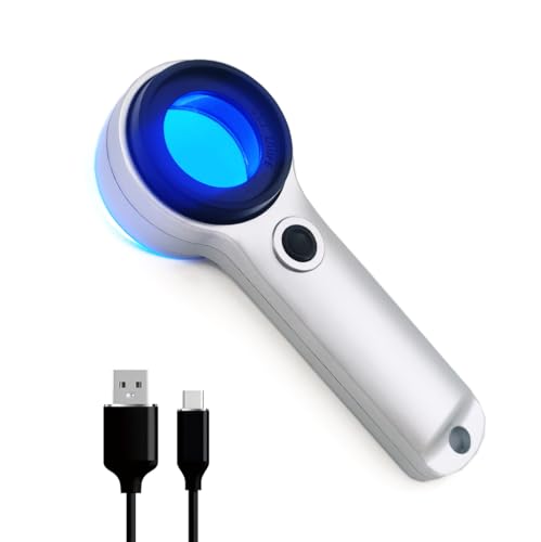 Handheld 60X Magnifier Loupe with UV & LED Lights 30mm Optical Coating Lens USB Rechargeable Jewelry Loupe Magnifying Glass for Jewellery, Rocks, Coins, Stamps, Antique, Watch Repairs - size: 60X with Button Light