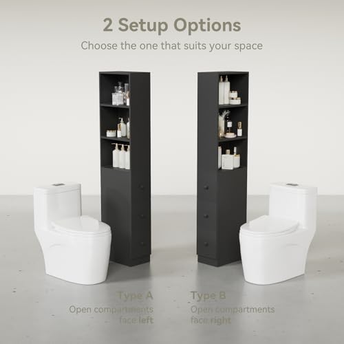ARTETHYS Tall Narrow Free Standing Bathroom Storage Cabinet with 3-Level Adjustable Shelves Home - Space Saver for Living Room Kitchen - Classic Black - color: Black