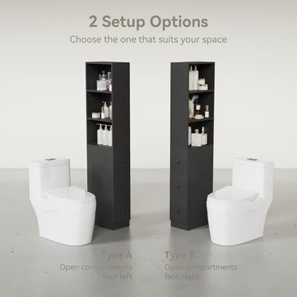 ARTETHYS Tall Narrow Free Standing Bathroom Storage Cabinet with 3-Level Adjustable Shelves Home - Space Saver for Living Room Kitchen - Classic Black - color: Black