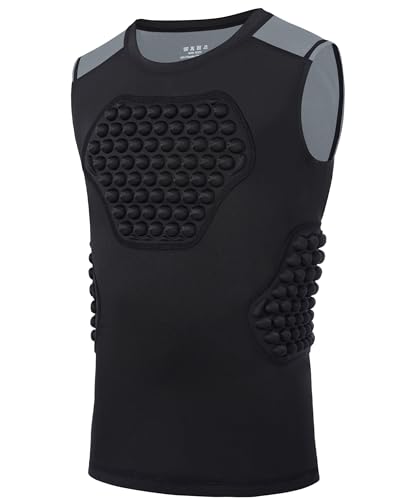 Roadbox Youth Baseball Chest Protector, Football Padded Compression Shirt - color: Black/Gray, size: X-Large