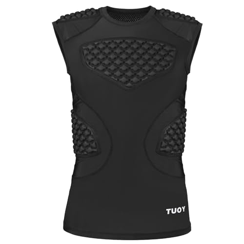 TUOY Adult Rib Chest Protector, New Version - Padded 5 Pads Baseball Football Lacrosse Rib Heart Sternum Guard - color: RY-black, size: Small