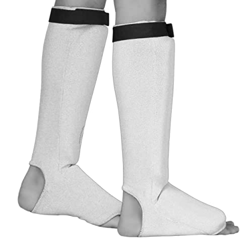 UFG Ultimate - Cloth Shin Instep Guard - Karate MMA Boxing Muay Thai Training Protection - color: White, size: Large-X-Large