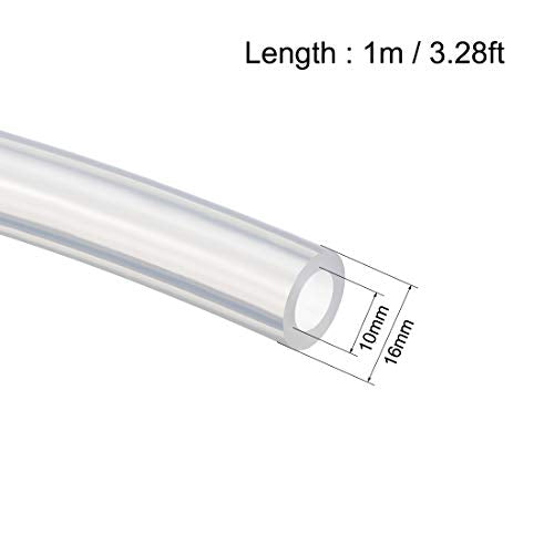 uxcell Silicone Tubing 3/8"(10mm) ID X 5/8"(16mm) OD 3.3ft(1m) Silicone Rubber Tube Air Hose Water Pipe for Pump Transfer Clear - size: 10mm x 16mm